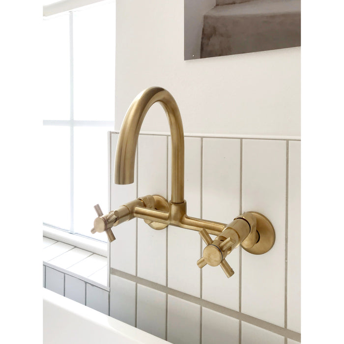 Kingston Sona KS414SB - Concord Two-Handle 2-Hole Wall Mount Kitchen Faucet, Brushed Brass
