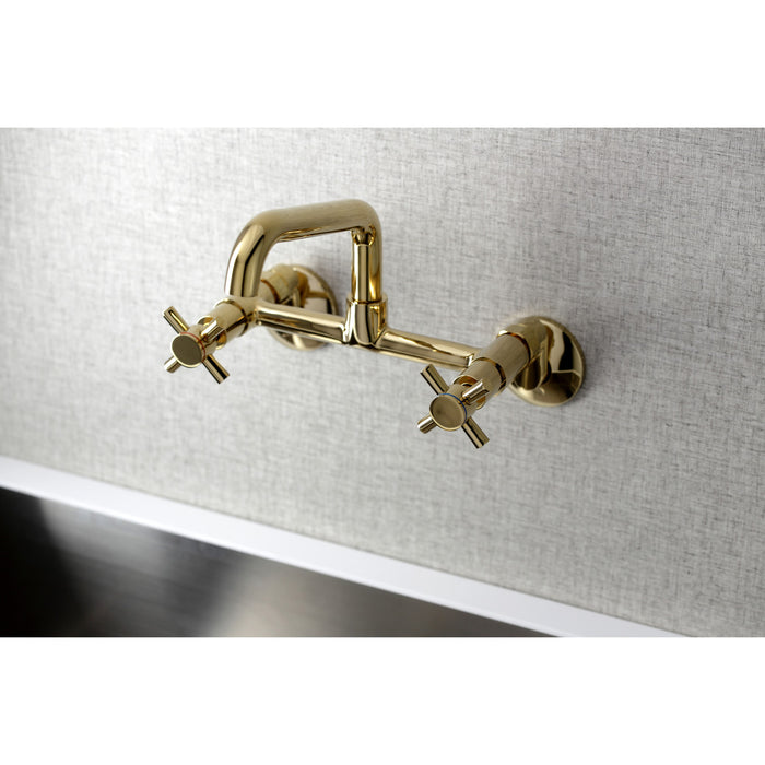 Kingston Sona KS423PB - Concord Two-Handle 2-Hole Wall Mount Kitchen Faucet, Polished Brass