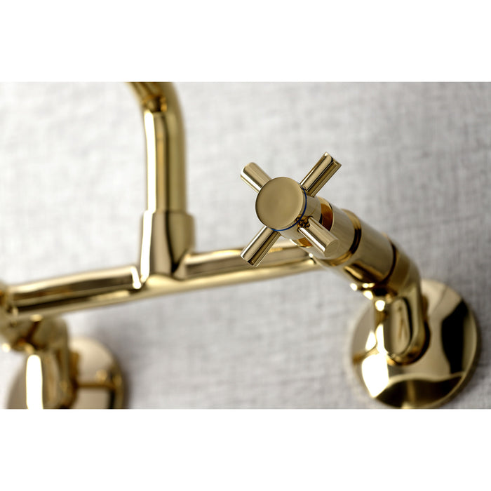 Kingston Sona KS423PB - Concord Two-Handle 2-Hole Wall Mount Kitchen Faucet, Polished Brass