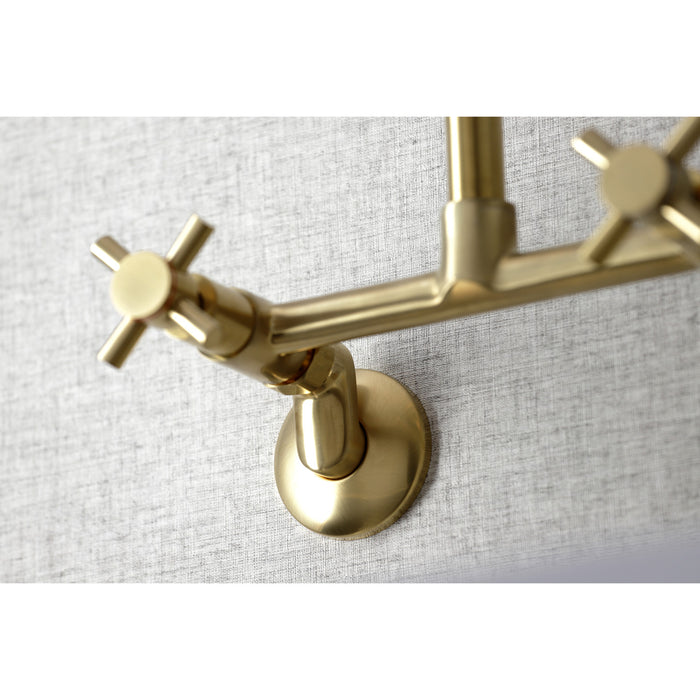 Kingston Sona KS423SB - Concord Two-Handle 2-Hole Wall Mount Kitchen Faucet, Brushed Brass