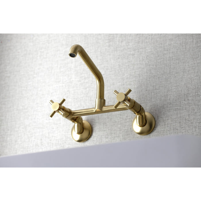 Kingston Sona KS423SB - Concord Two-Handle 2-Hole Wall Mount Kitchen Faucet, Brushed Brass