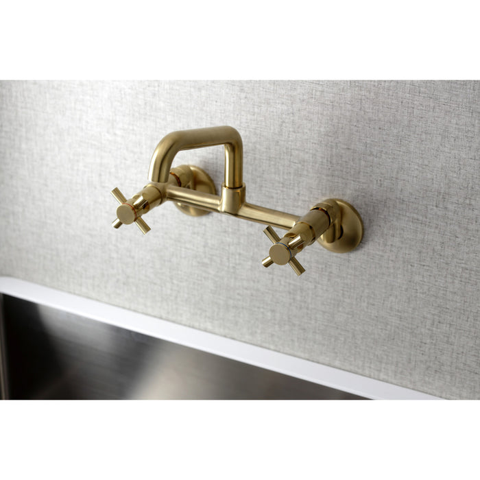 Kingston Sona KS423SB - Concord Two-Handle 2-Hole Wall Mount Kitchen Faucet, Brushed Brass