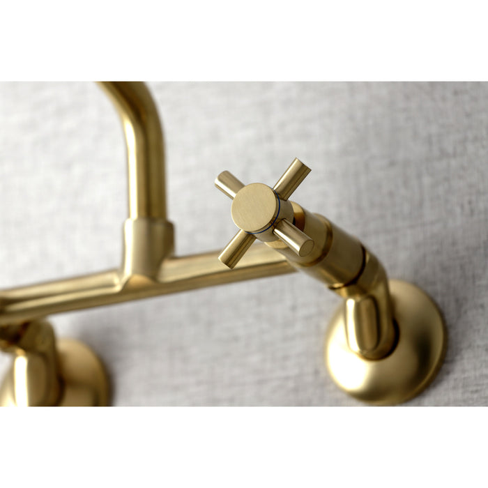 Kingston Sona KS423SB - Concord Two-Handle 2-Hole Wall Mount Kitchen Faucet, Brushed Brass