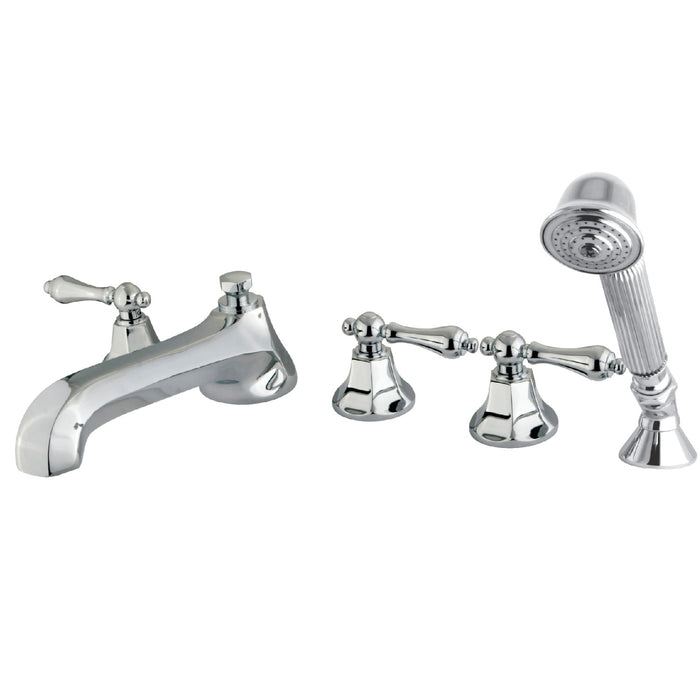 Kingston Tulare KS43015AL - Metropolitan Three-Handle 5-Hole Deck Mount Roman Tub Faucet with Hand Shower, Polished Chrome