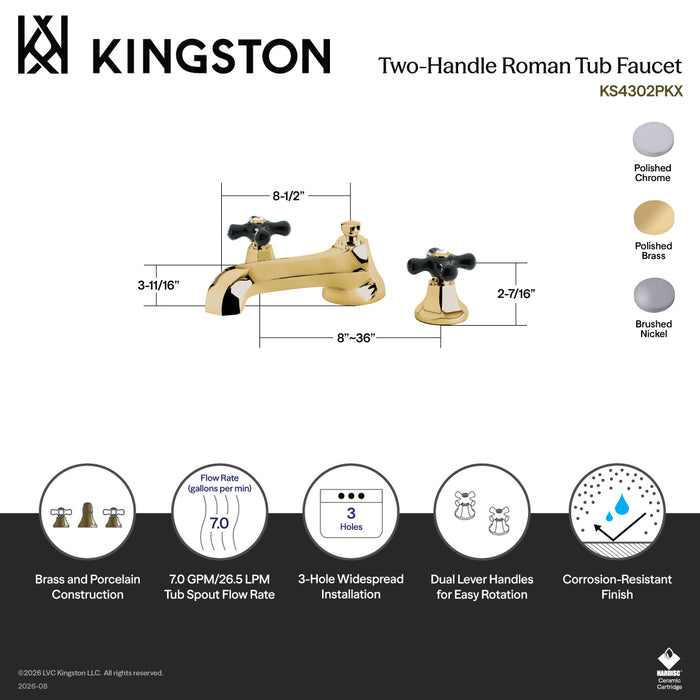 Kingston Tulare KS4302PKX - Duchess Two-Handle 3-Hole Deck Mount Roman Tub Faucet, Polished Brass