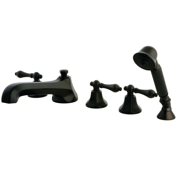 Kingston Tulare KS43055AL - Metropolitan Three-Handle 5-Hole Deck Mount Roman Tub Faucet with Hand Shower, Oil Rubbed Bronze