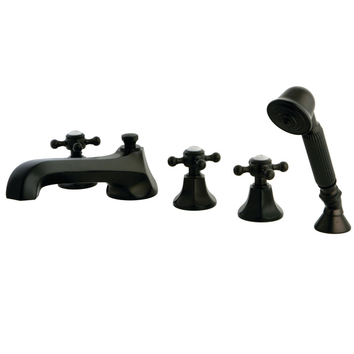 Kingston Tulare KS43055BX - Metropolitan Three-Handle 5-Hole Deck Mount Roman Tub Faucet with Hand Shower, Oil Rubbed Bronze