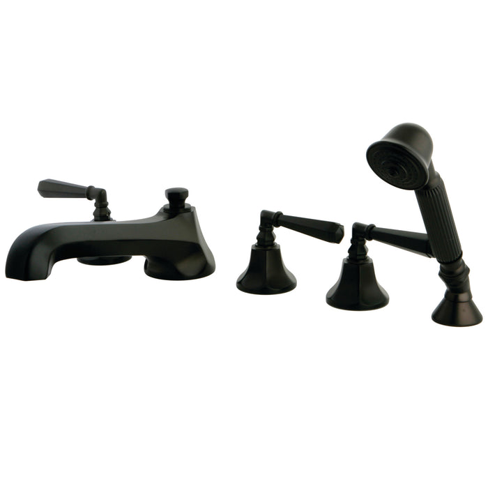 Kingston Tulare KS43055HL - Metropolitan Three-Handle 5-Hole Deck Mount Roman Tub Faucet with Hand Shower, Oil Rubbed Bronze
