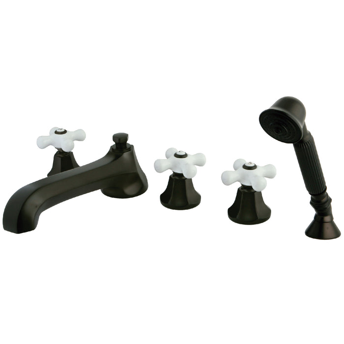 Kingston Tulare KS43055PX - Metropolitan Three-Handle 5-Hole Deck Mount Roman Tub Faucet with Hand Shower, Oil Rubbed Bronze