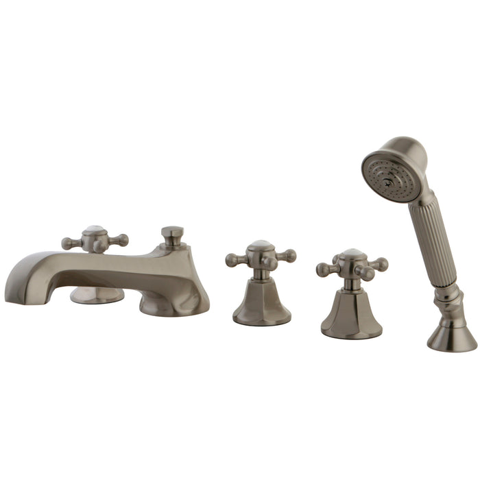Kingston Tulare KS43085BX - Metropolitan Three-Handle 5-Hole Deck Mount Roman Tub Faucet with Hand Shower, Brushed Nickel