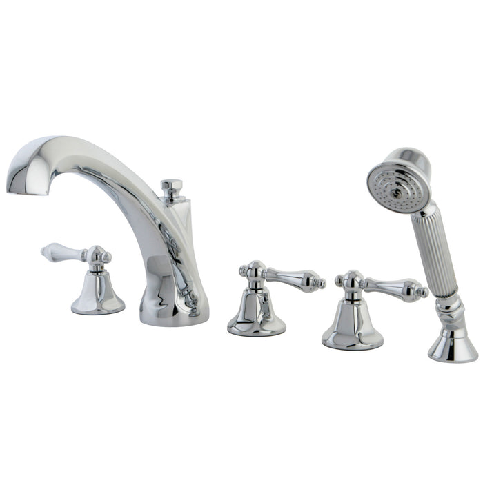 Kingston Heirloom KS43215AL - Metropolitan Three-Handle 5-Hole Deck Mount Roman Tub Faucet with Hand Shower, Polished Chrome