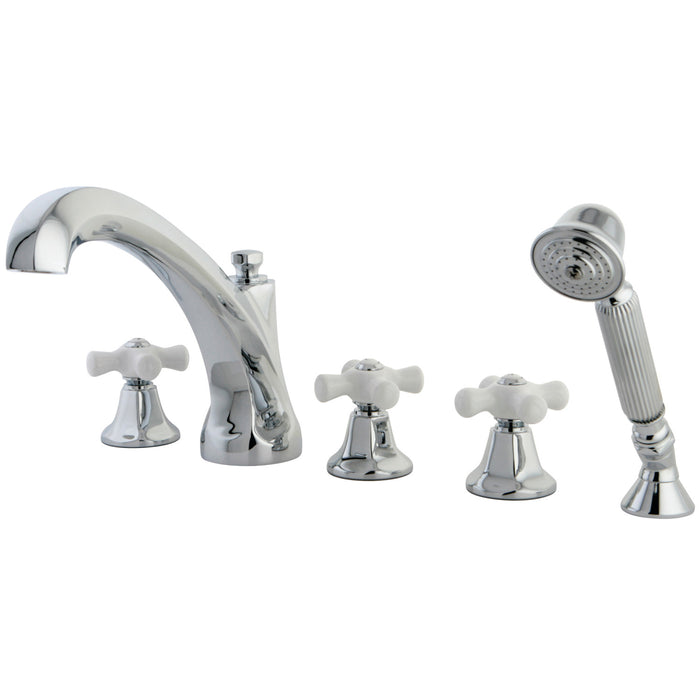 Kingston Heirloom KS43215PX Three-Handle 5-Hole Deck Mount Roman Tub Faucet with Hand Shower, Polished Chrome