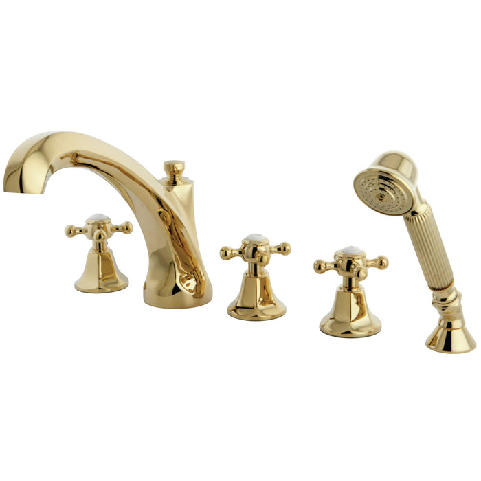 Kingston Heirloom KS43225BX - Metropolitan Three-Handle 5-Hole Deck Mount Roman Tub Faucet with Hand Shower, Polished Brass