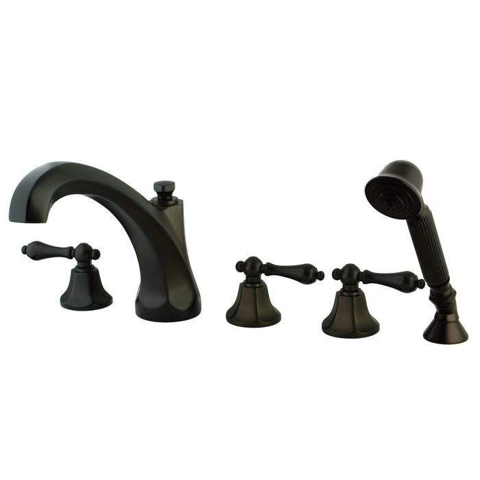 Kingston Heirloom KS43255AL - Metropolitan Three-Handle 5-Hole Deck Mount Roman Tub Faucet with Hand Shower, Oil Rubbed Bronze