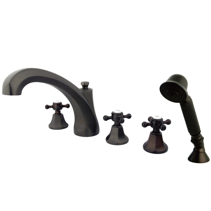 Kingston Heirloom KS43255BX - Metropolitan Three-Handle 5-Hole Deck Mount Roman Tub Faucet with Hand Shower, Oil Rubbed Bronze