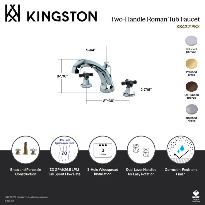 Kingston Tulare KS4325PKX - Duchess Two-Handle 3-Hole Deck Mount Roman Tub Faucet, Oil Rubbed Bronze