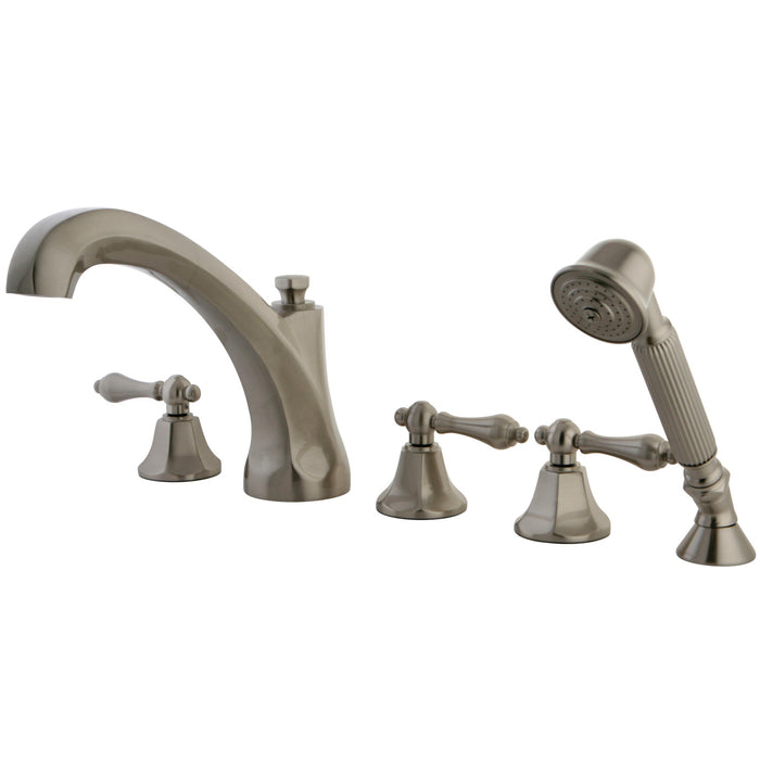 Kingston Heirloom KS43285AL - Metropolitan Three-Handle 5-Hole Deck Mount Roman Tub Faucet with Hand Shower, Brushed Nickel