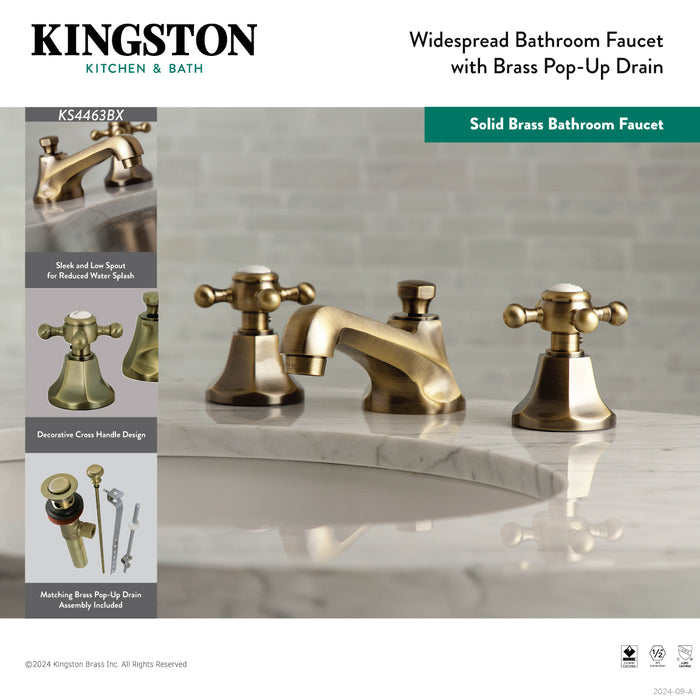 Kingston Heirloom KS4460BX - Metropolitan Two-Handle 3-Hole Deck Mount Widespread Bathroom Faucet with Brass Pop-Up, Matte Black