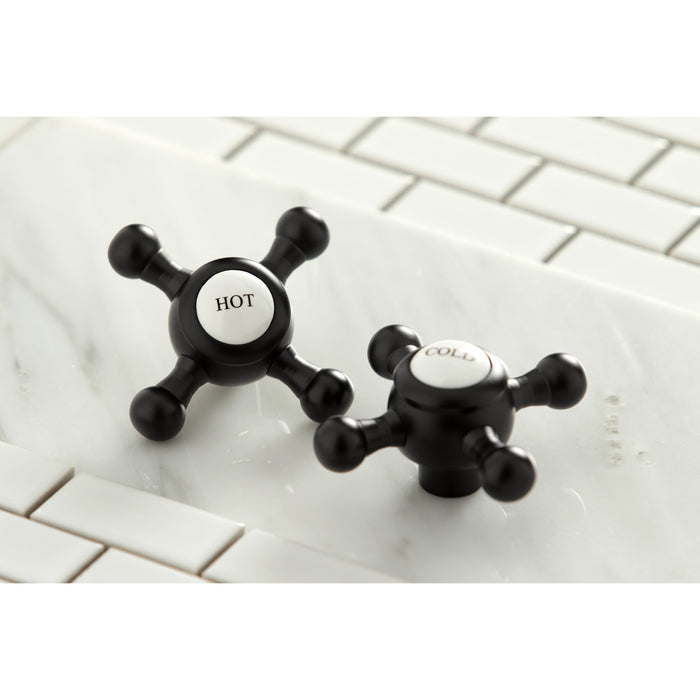 Kingston Heirloom KS4460BX - Metropolitan Two-Handle 3-Hole Deck Mount Widespread Bathroom Faucet with Brass Pop-Up, Matte Black