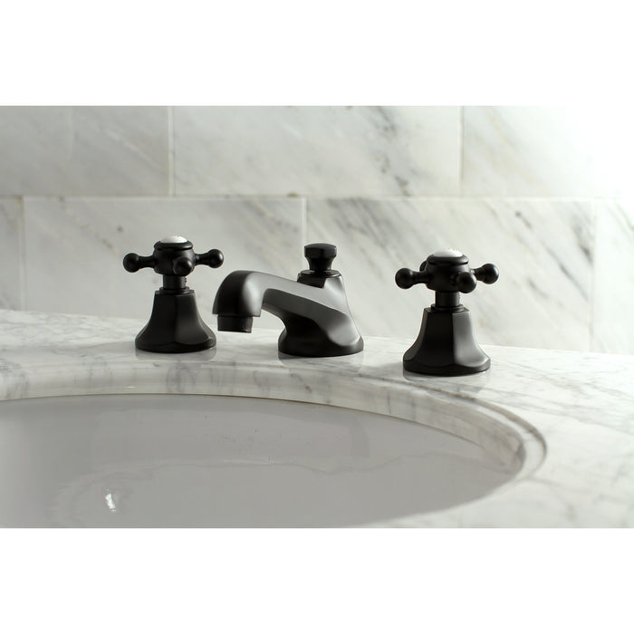 Kingston Heirloom KS4460BX - Metropolitan Two-Handle 3-Hole Deck Mount Widespread Bathroom Faucet with Brass Pop-Up, Matte Black