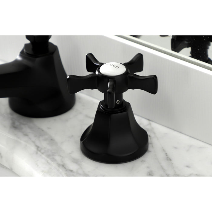 Kingston Tulare KS4460NX - Hamilton Two-Handle 3-Hole Deck Mount Widespread Bathroom Faucet with Brass Pop-Up, Matte Black