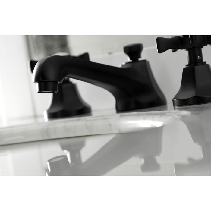 Kingston Tulare KS4460NX - Hamilton Two-Handle 3-Hole Deck Mount Widespread Bathroom Faucet with Brass Pop-Up, Matte Black