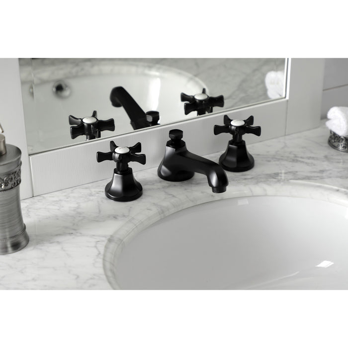 Kingston Tulare KS4460NX - Hamilton Two-Handle 3-Hole Deck Mount Widespread Bathroom Faucet with Brass Pop-Up, Matte Black