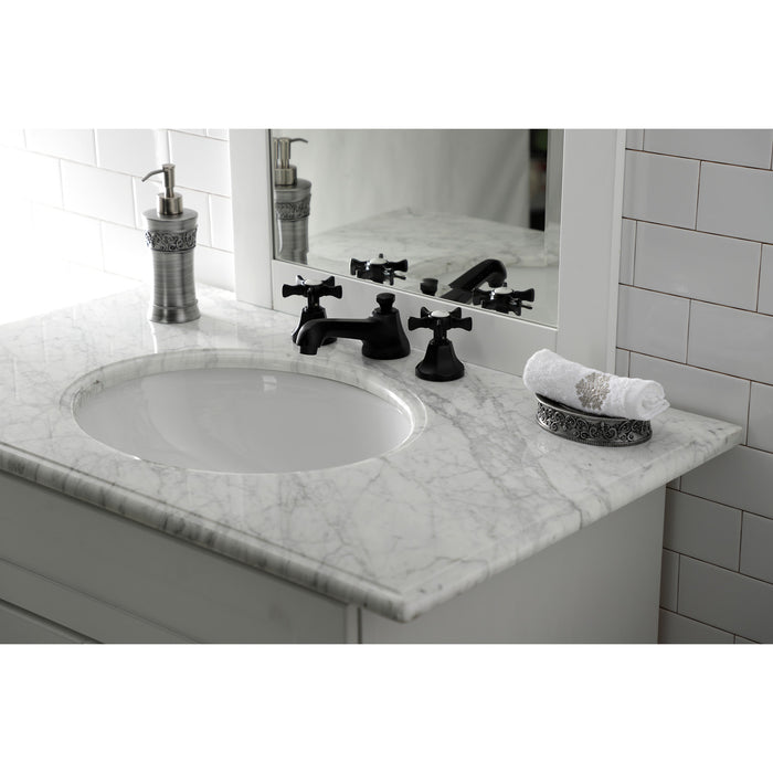 Kingston Tulare KS4460NX - Hamilton Two-Handle 3-Hole Deck Mount Widespread Bathroom Faucet with Brass Pop-Up, Matte Black