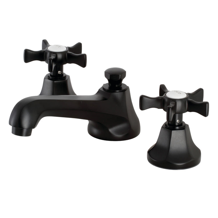 Kingston Tulare KS4460NX - Hamilton Two-Handle 3-Hole Deck Mount Widespread Bathroom Faucet with Brass Pop-Up, Matte Black