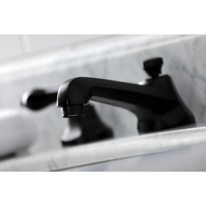 Kingston Tulare KS4460PKL - Duchess Two-Handle 3-Hole Deck Mount Widespread Bathroom Faucet with Brass Pop-Up, Matte Black