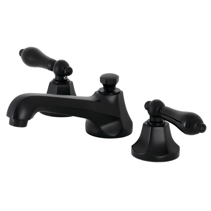 Kingston Tulare KS4460PKL - Duchess Two-Handle 3-Hole Deck Mount Widespread Bathroom Faucet with Brass Pop-Up, Matte Black