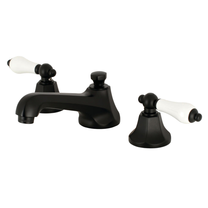 Kingston Tulare KS4460PL - Metropolitan Two-Handle 3-Hole Deck Mount Widespread Bathroom Faucet with Brass Pop-Up, Matte Black