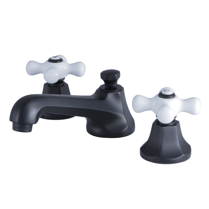Kingston Tulare KS4460PX - Metropolitan Two-Handle 3-Hole Deck Mount Widespread Bathroom Faucet with Brass Pop-Up, Matte Black