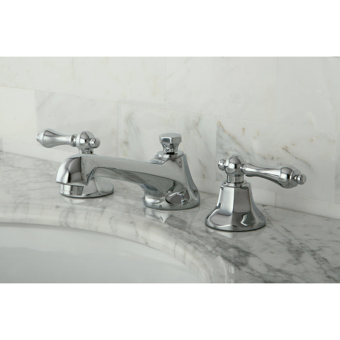 Kingston Tulare KS4461AL - Metropolitan Two-Handle 3-Hole Deck Mount Widespread Bathroom Faucet with Brass Pop-Up, Polished Chrome