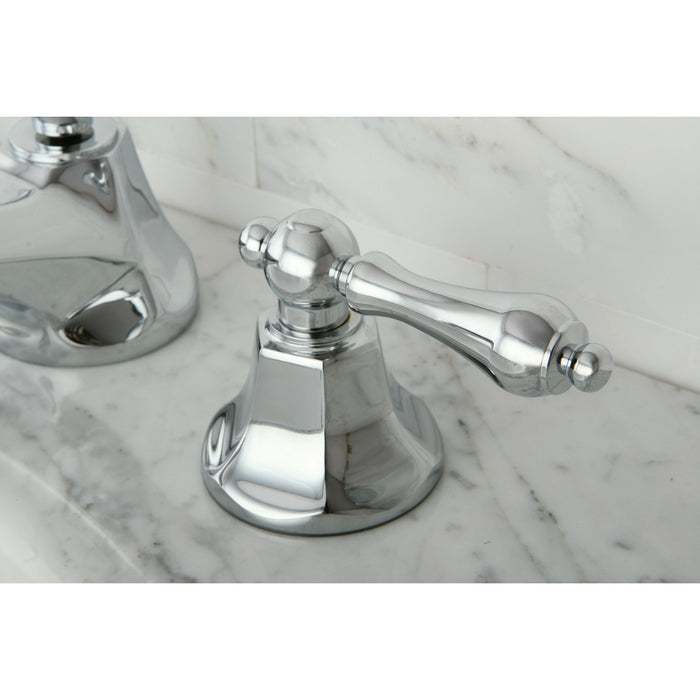 Kingston Tulare KS4461AL - Metropolitan Two-Handle 3-Hole Deck Mount Widespread Bathroom Faucet with Brass Pop-Up, Polished Chrome