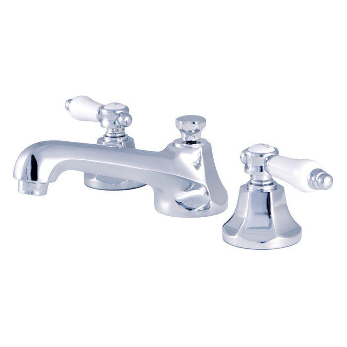 Kingston Tulare KS4461BPL - Bel-Air Two-Handle 3-Hole Deck Mount Widespread Bathroom Faucet with Brass Pop-Up, Polished Chrome