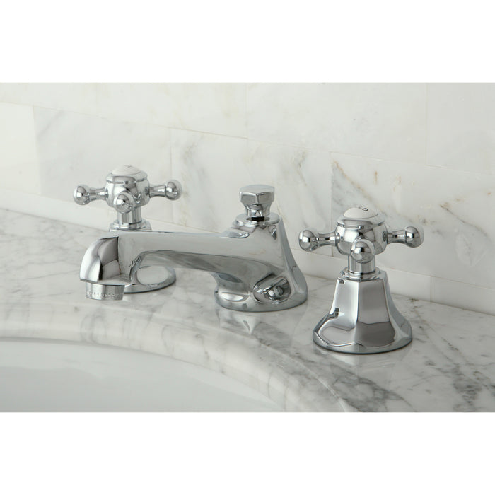 Kingston Heirloom KS4461BX - Metropolitan Two-Handle 3-Hole Deck Mount Widespread Bathroom Faucet with Brass Pop-Up, Polished Chrome