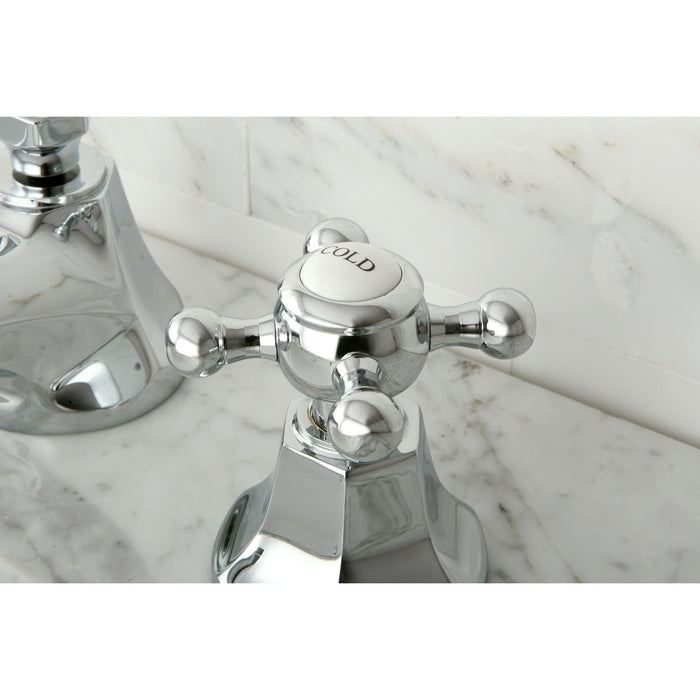 Kingston Heirloom KS4461BX - Metropolitan Two-Handle 3-Hole Deck Mount Widespread Bathroom Faucet with Brass Pop-Up, Polished Chrome