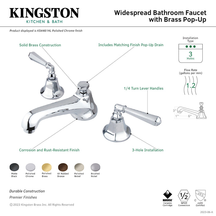 Metropolitan KS4461HL Two-Handle 3-Hole Deck Mount Widespread Bathroom Faucet with Brass Pop-Up, Polished Chrome