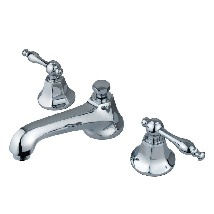 Kingston Tulare KS4461NL - Naples Two-Handle 3-Hole Deck Mount Widespread Bathroom Faucet with Brass Pop-Up, Polished Chrome