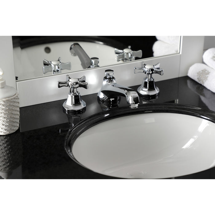Kingston Tulare KS4461NX - Hamilton Two-Handle 3-Hole Deck Mount Widespread Bathroom Faucet with Brass Pop-Up, Polished Chrome