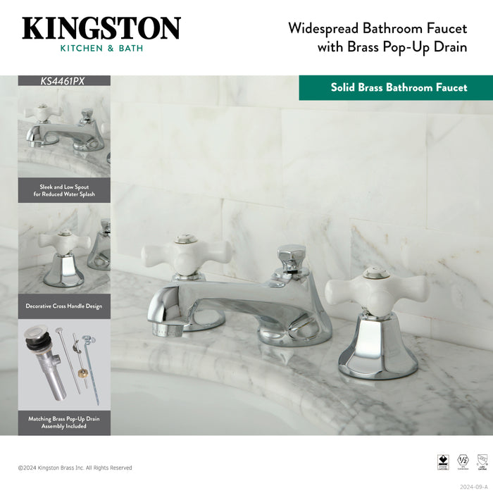 Kingston Tulare KS4461PX - Metropolitan Two-Handle 3-Hole Deck Mount Widespread Bathroom Faucet with Brass Pop-Up, Polished Chrome