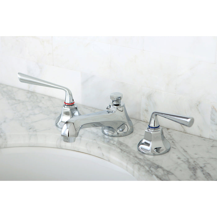 Kingston Tulare KS4461ZL - Silver Sage Two-Handle 3-Hole Deck Mount Widespread Bathroom Faucet with Brass Pop-Up, Polished Chrome