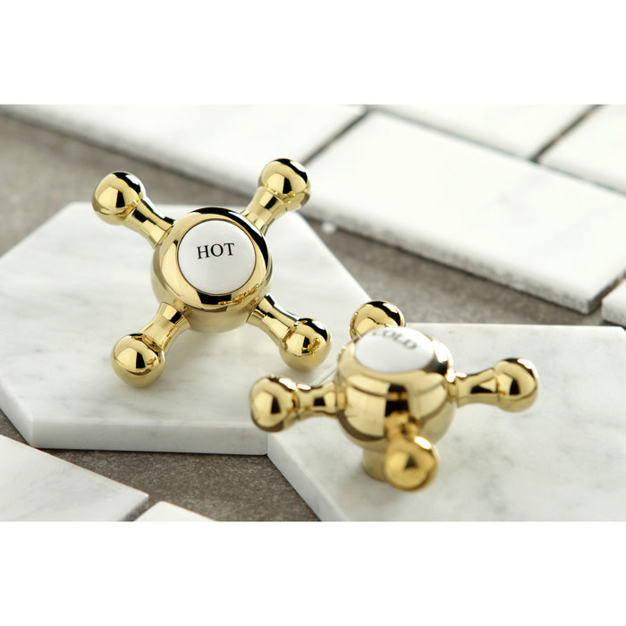 Kingston Heirloom KS4462BX - Metropolitan Two-Handle 3-Hole Deck Mount Widespread Bathroom Faucet with Brass Pop-Up, Polished Brass