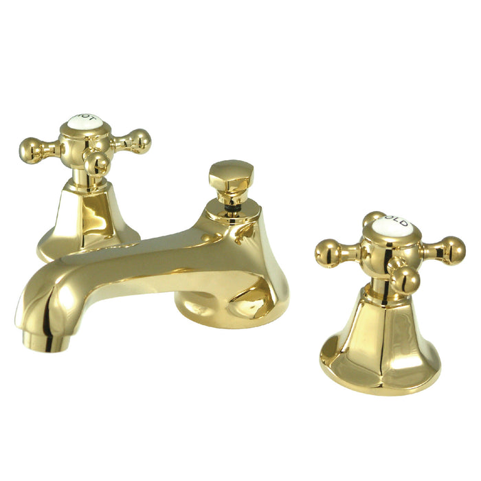 Kingston Heirloom KS4462BX - Metropolitan Two-Handle 3-Hole Deck Mount Widespread Bathroom Faucet with Brass Pop-Up, Polished Brass