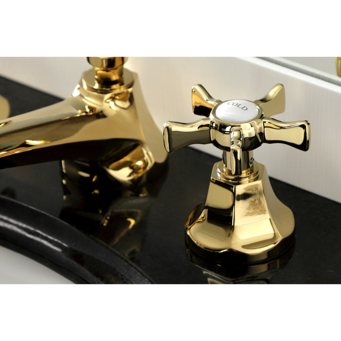 Kingston Tulare KS4462NX - Hamilton Two-Handle 3-Hole Deck Mount Widespread Bathroom Faucet with Brass Pop-Up, Polished Brass