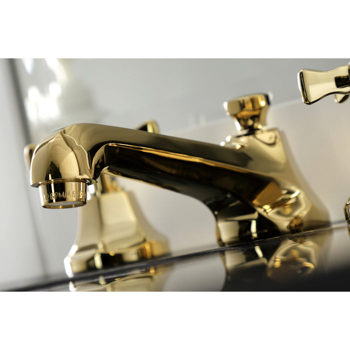 Kingston Tulare KS4462NX - Hamilton Two-Handle 3-Hole Deck Mount Widespread Bathroom Faucet with Brass Pop-Up, Polished Brass