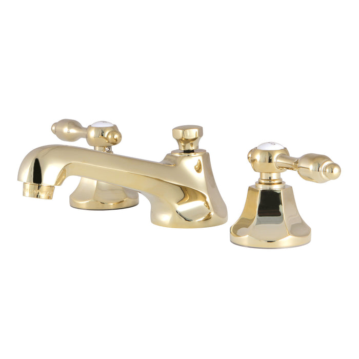 Kingston Tulare KS4462TAL - Tudor Two-Handle 3-Hole Deck Mount Widespread Bathroom Faucet with Brass Pop-Up, Polished Brass
