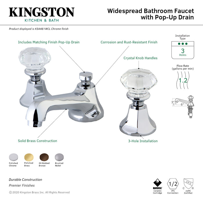 Kingston Tulare KS4462WCL - Celebrity Two-Handle 3-Hole Deck Mount Widespread Bathroom Faucet with Brass Pop-Up, Polished Brass