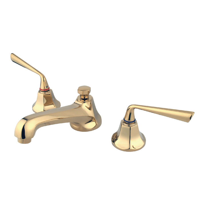 Kingston Tulare KS4462ZL - Silver Sage Two-Handle 3-Hole Deck Mount Widespread Bathroom Faucet with Brass Pop-Up, Polished Brass